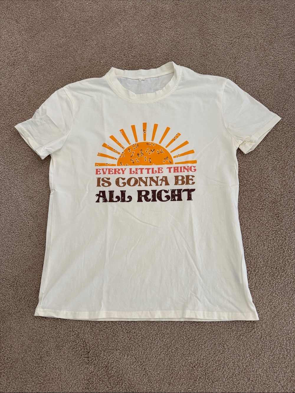Cream Graphic Short-Sleeve Tee with Orange Sun Slogan